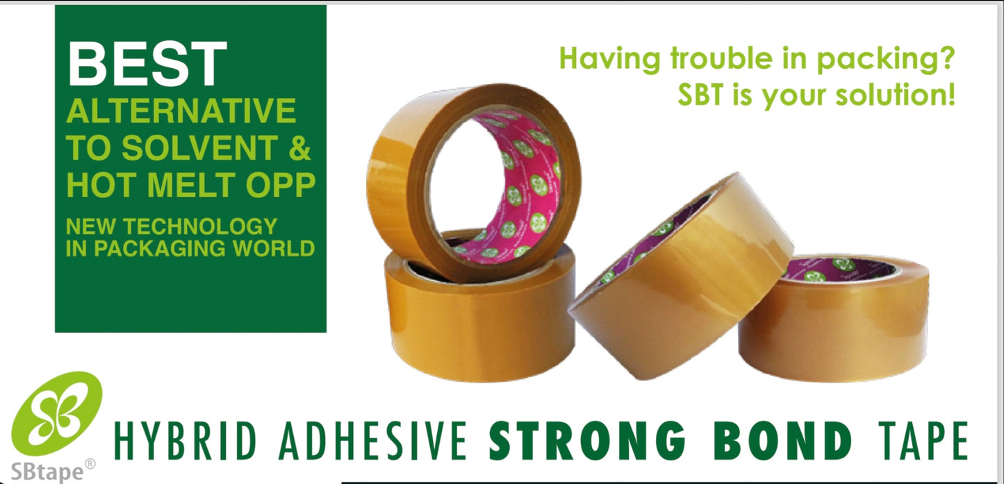 Rubber Solvent Alternative - Hybrid Adhesive Tech. Packing Tape - SBT - 55um! Cleaner, High Performance, Low-VOC bond!