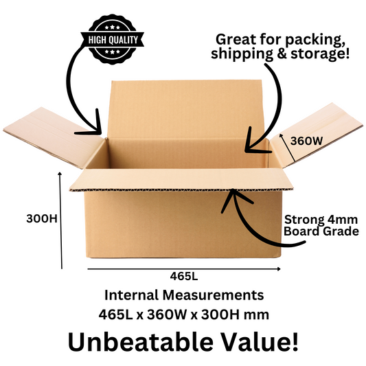 Durable 50L Cardboard Box – Perfect for Storage and Shipping (465 x 360 x 300 mm) (Internal size)