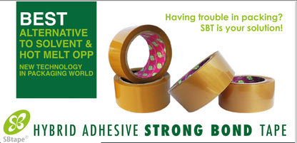Rubber Solvent Alternative - Hybrid Adhesive Tech. Packing Tape - SBT - 55um! Cleaner, High Performance, Low-VOC bond!